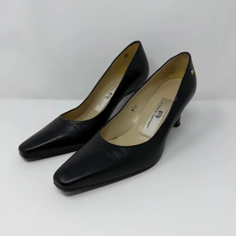 Etienne Aigner Black Leather Pumps Heels 5.5M Vintage